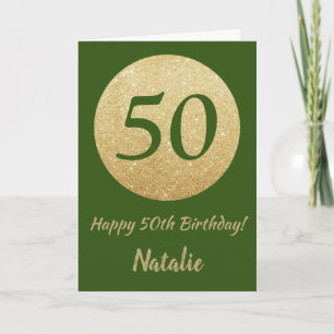Happy 50. Geburtstagskarte Green and Gold Glitzer Karte