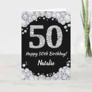 Happy 50. Geburtstagskarte Schwarz/Silber Glitzer Karte