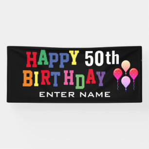 Happy 50. Geburtstagsparty Bunte Balloons Custom Banner