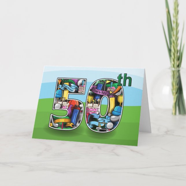 Happy 50. Golf thematied Geburtstagsdesign Karte (Vorderseite)