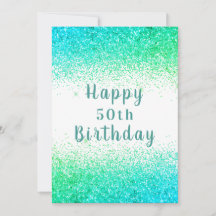 Happy 50. Green & n Blue Glitzer Typografie