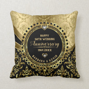 Happy 50. Hochzeitstag Black & Shiny Gold Kissen