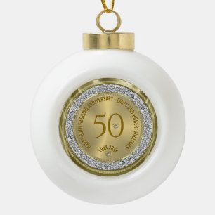Happy 50. Hochzeitstag Diamanten und Gold Keramik Kugel-Ornament