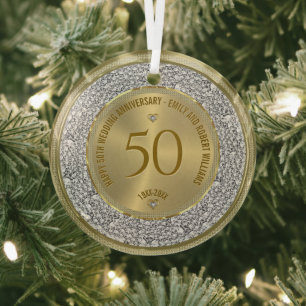 Happy 50. Hochzeitstag Diamanten und Gold Ornament Aus Glas