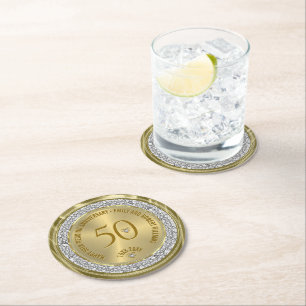 Happy 50. Hochzeitstag Diamanten und Gold Runder Pappuntersetzer