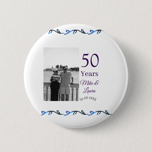 Happy 50. Jubiläum fügen Sie Pärchen Namen Datum H Button (Vorderseite)