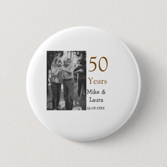Happy 50. Jubiläum fügen Sie Pärchen Namen Datum H Button (Vorderseite)