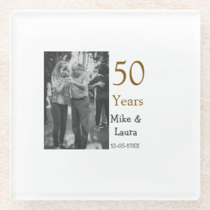 Happy 50. Jubiläum fügen Sie Pärchen Namen Datum H Glasuntersetzer