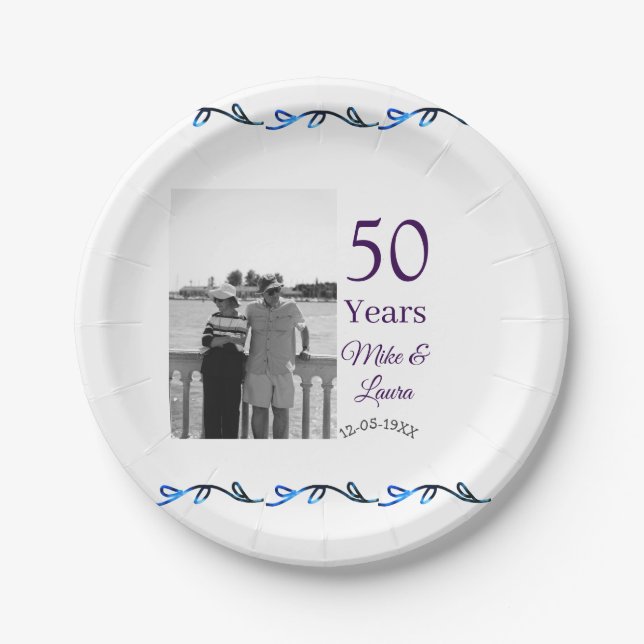 Happy 50. Jubiläum fügen Sie Pärchen Namen Datum H Pappteller (Vorderseite)