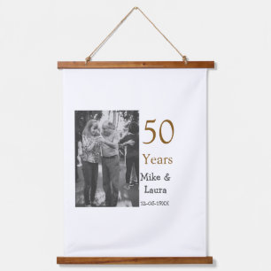 Happy 50. Jubiläum fügen Sie Pärchen Namen Datum H Wandteppich Mit Holzrahmen