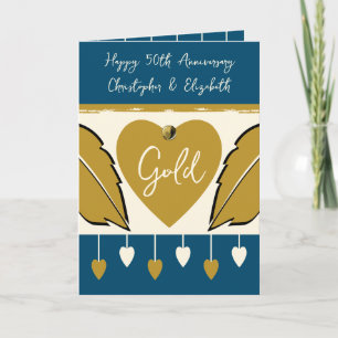 Happy 50. Jubiläum Namen hinzufügen Gold blau Karte