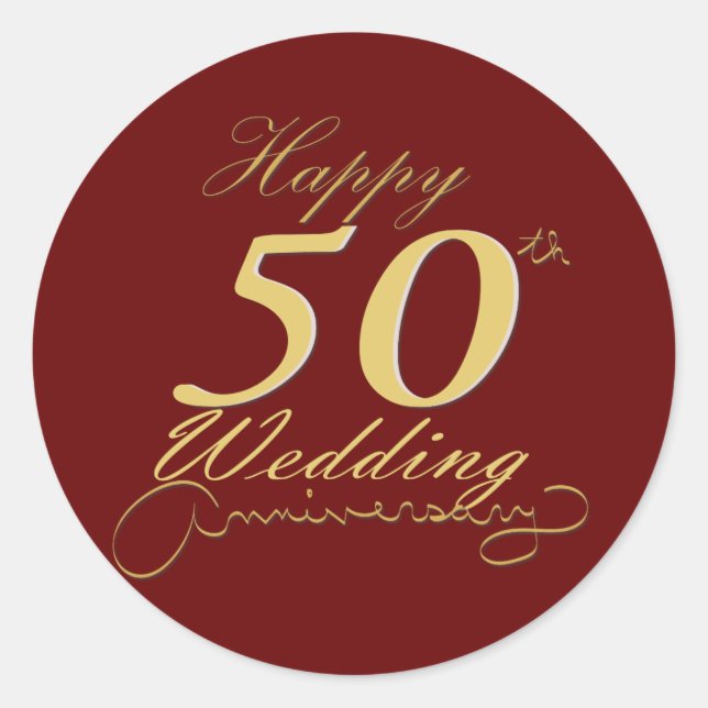 "Happy 50 th Wedding Anniversary" Golden Red Runder Aufkleber (Vorderseite)