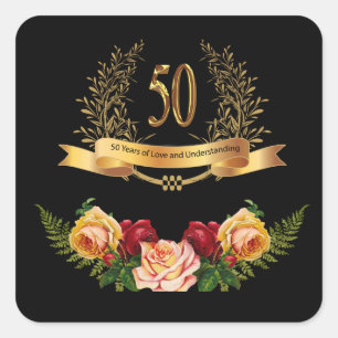 Happy 50. Wedding Anniversary Classic Round Stick Quadratischer Aufkleber