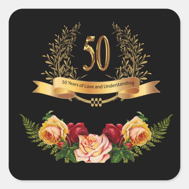 Happy 50. Wedding Anniversary Classic Round Stick Quadratischer Aufkleber (Vorderseite)