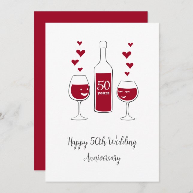 Happy 50. Wedding Anniversary Red Wine Heart Card (Vorne/Hinten)