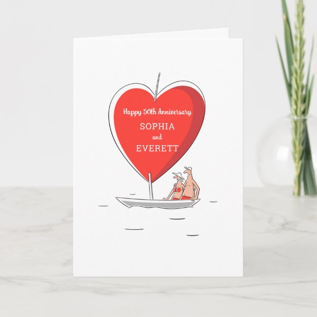 Happy 50. Wedding Anniversary Sailboat Heart Card Karte (Vorderseite)