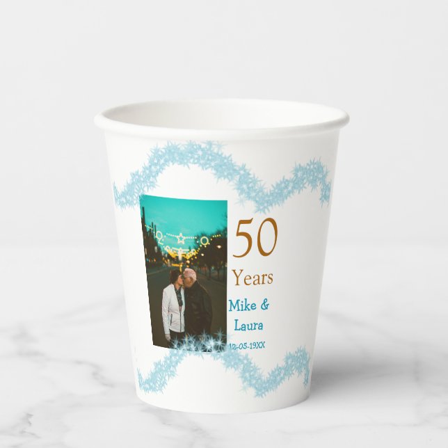 Happy 50th anniversary add couple name date weddin pappbecher (Vorderseite)