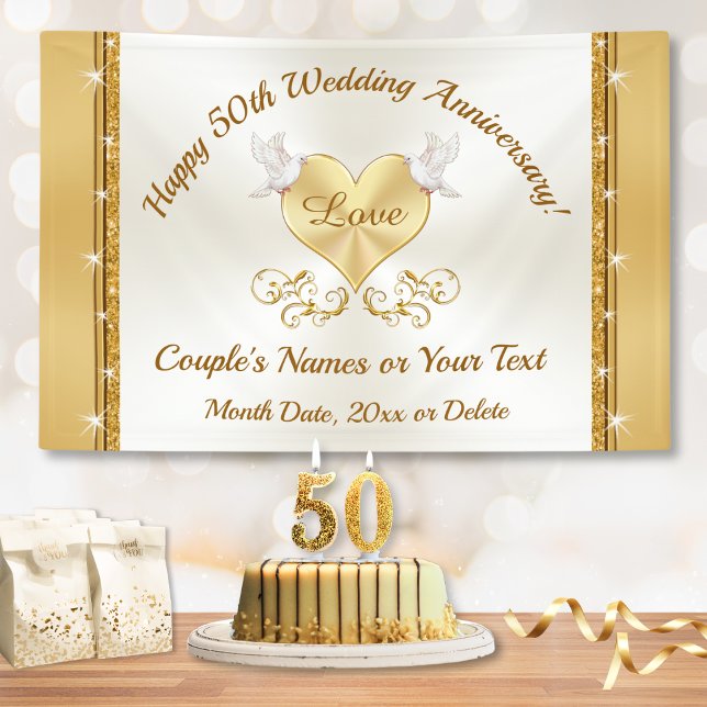 Happy 50th Anniversary Banner, Personalisiert Gold Banner (50th wedding anniversary banner. Golden anniversary party decorations. 50th anniversary banners. 50)