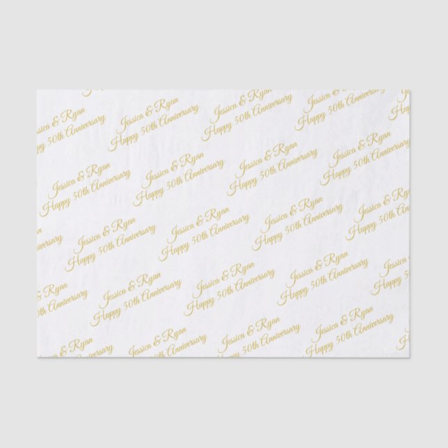 Happy 50th Anniversary DIY Names/Year, Gold Script Seidenpapier (Vorderseite)