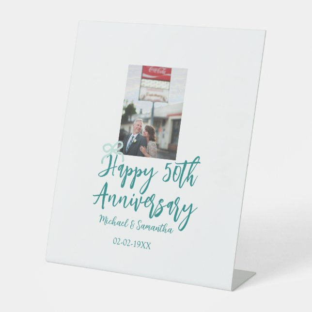 Happy 50th anniversary photo turquoise bow name da sockelschild (Vorderseite)