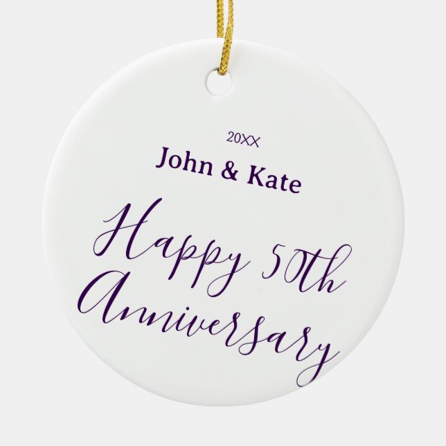 Happy 50th anniversary purple name year simple  keramik ornament (Vorne)