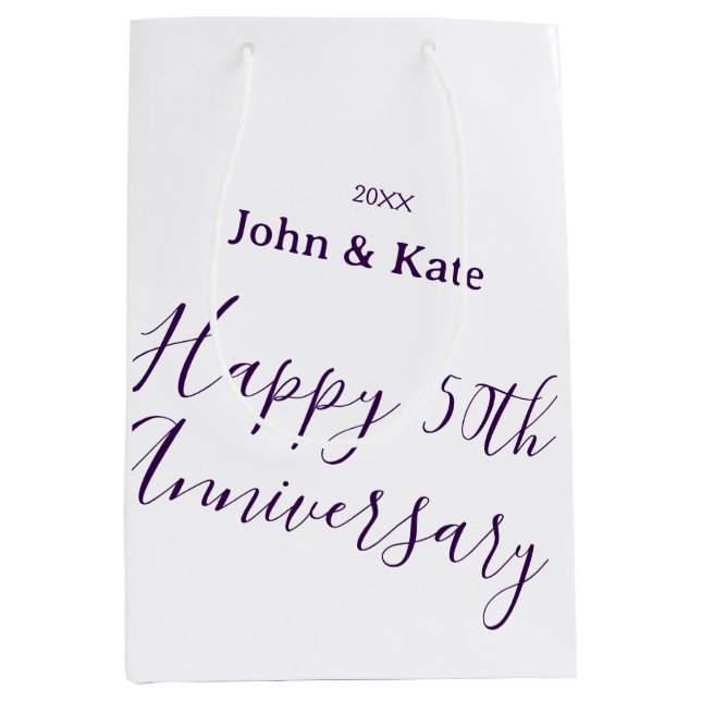 Happy 50th anniversary purple name year simple  mittlere geschenktüte (Vorderseite)