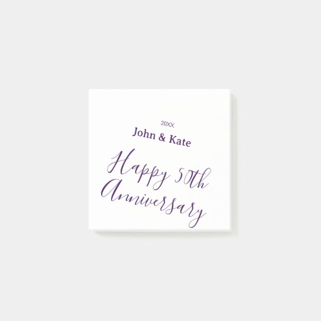 Happy 50th anniversary purple name year simple  post-it klebezettel (Vorderseite)