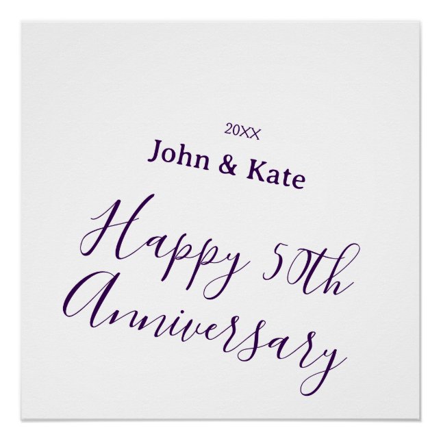 Happy 50th anniversary purple name year simple  poster (Vorderseite)