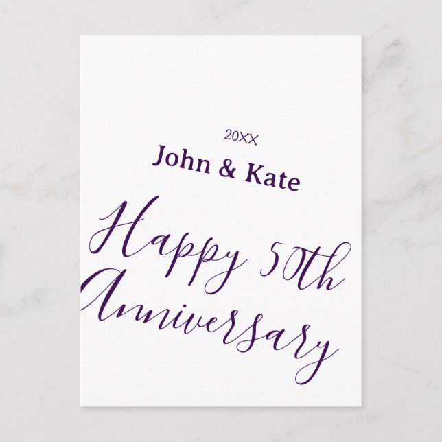 Happy 50th anniversary purple name year simple  postkarte (Vorderseite)