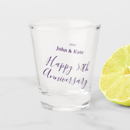 Happy 50th anniversary purple name year simple  schnapsglas