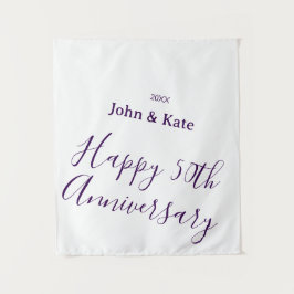 Happy 50th anniversary purple name year simple  wandteppich