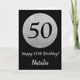 Happy 50th Birthday Black and Silver Glitter Card Karte