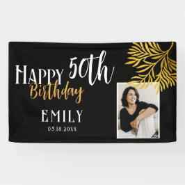 Happy 50th Birthday Gold Foliage Photo Backdrop Banner