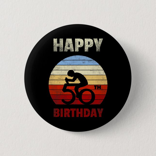 Happy 50th Birthday Mountain Bike Tour Cycling Ret Button (Vorderseite)