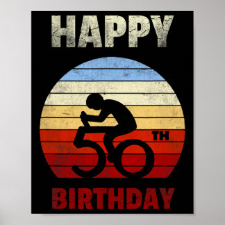 Happy 50th Birthday Mountain Bike Tour Cycling Ret Poster