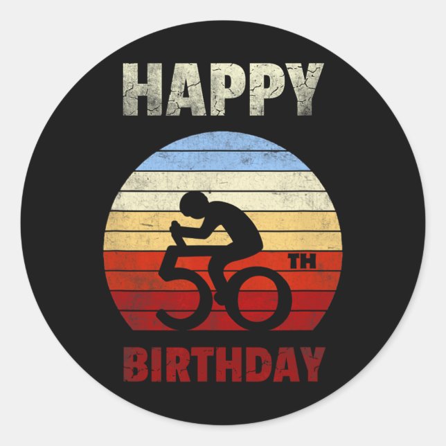 Happy 50th Birthday Mountain Bike Tour Cycling Ret Runder Aufkleber (Vorderseite)
