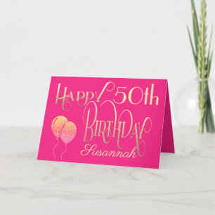 Happy 50th Birthday Name Dekorative Skript Gold Karte