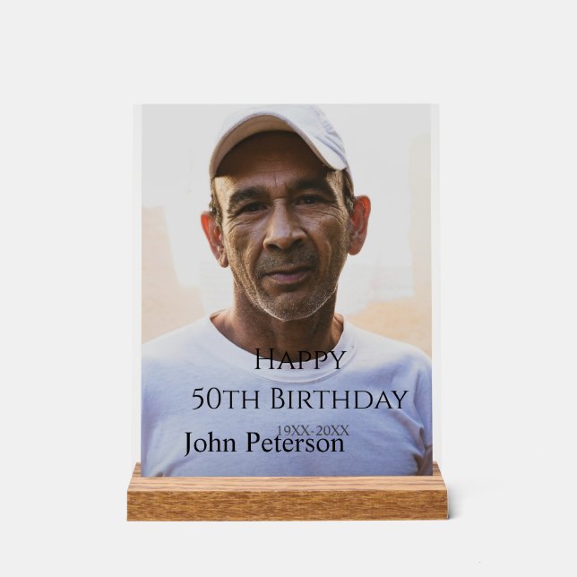 Happy 50th birthday name photo year man simple min acrylschild (Vorderseite)
