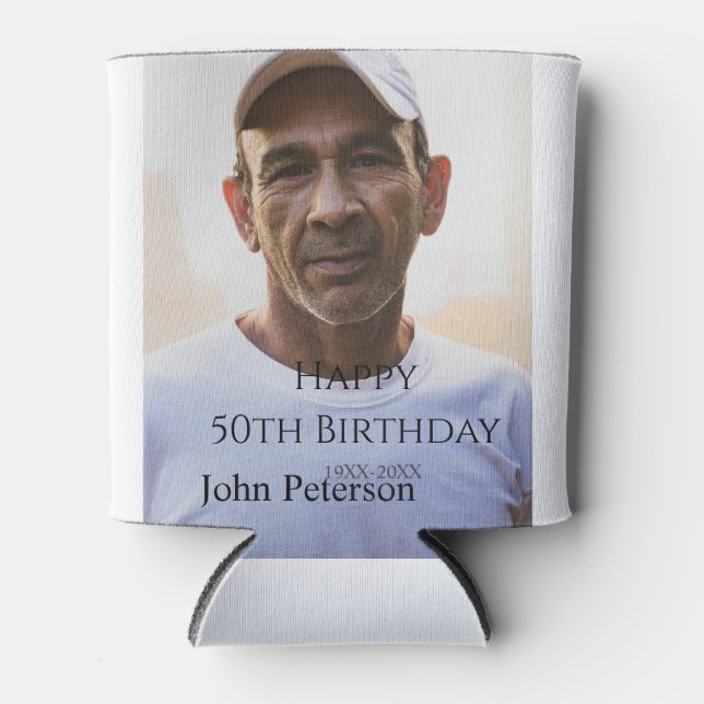 Happy 50th birthday name photo year man simple min dosenkühler (Vorderseite)