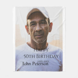 Happy 50th birthday name photo year man simple min fleecedecke