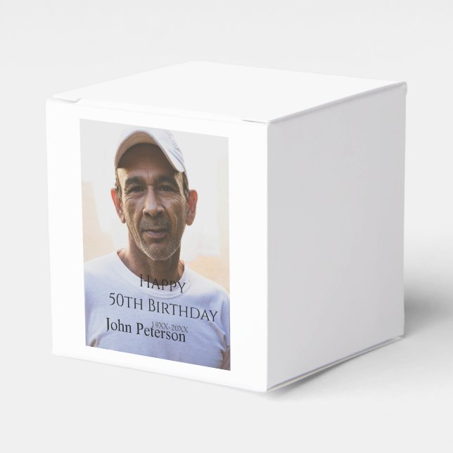 Happy 50th birthday name photo year man simple min geschenkschachtel (Vorderseite)