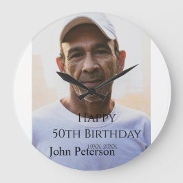 Happy 50th birthday name photo year man simple min große wanduhr