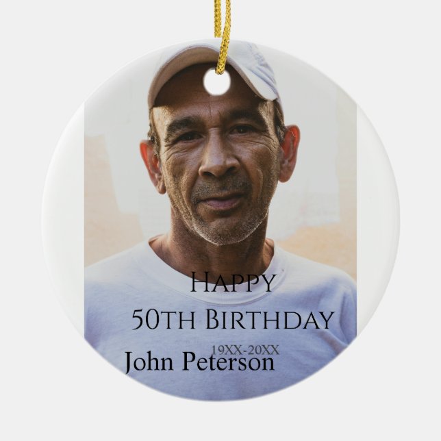 Happy 50th birthday name photo year man simple min keramik ornament (Vorne)