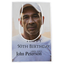 Happy 50th birthday name photo year man simple min mittlere geschenktüte