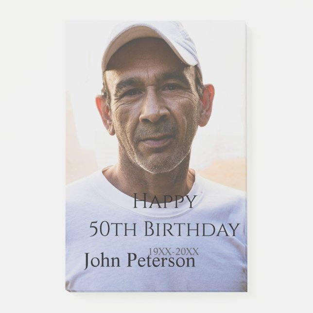 Happy 50th birthday name photo year man simple min post-it klebezettel (Vorderseite)