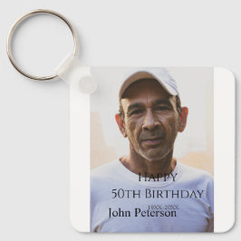 Happy 50th birthday name photo year man simple min schlüsselanhänger