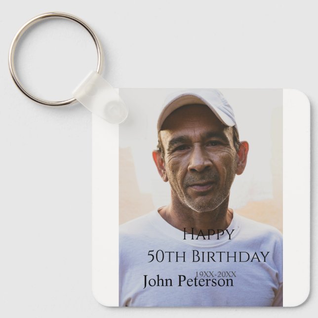 Happy 50th birthday name photo year man simple min schlüsselanhänger (Vorderseite)
