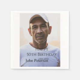 Happy 50th birthday name photo year man simple min serviette