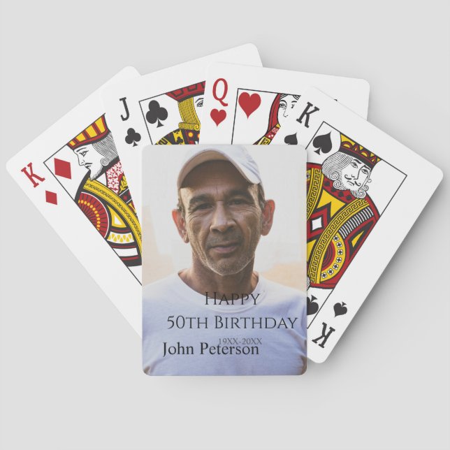 Happy 50th birthday name photo year man simple min spielkarten (Rückseite)