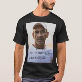 Happy 50th birthday name photo year man simple min T-Shirt